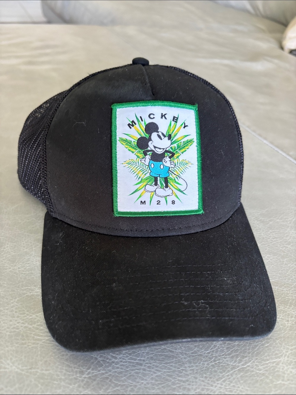 Neff Black Trucker Hat with Green-Trim Mickey Patch